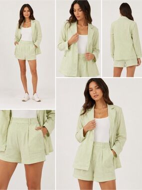 New Le Lis Oversized Boyfriend Blazer Gingham Green White Medium & Shorts Small